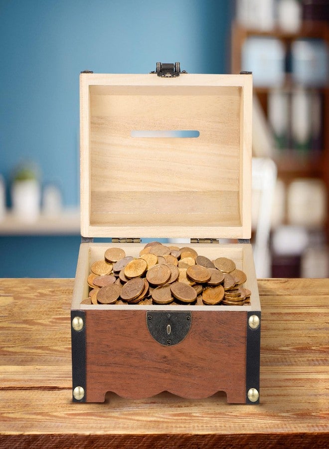 HEALEEP Piggy Bank for Adults:Vintage Wooden Pirate Treasure Chest Piggy Bank with Lock, for Coins, Jewelry & Classroom Fun(5.7X4.13X3.93) - Image 5